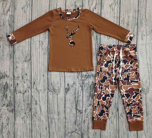 (Pre-order)BLP1078 Deer Brown Top Camo Pants Boys Fall Clothes Set
