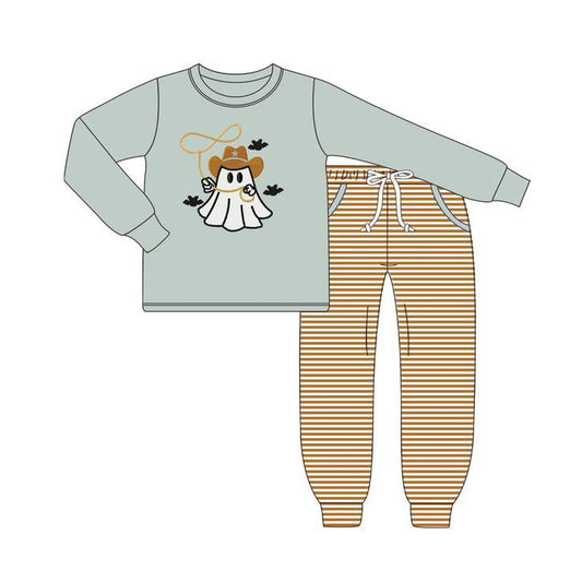(Pre-order)BLP1080 Ghost Cowboy Top Stripes Pants Boys Halloween Clothes Set
