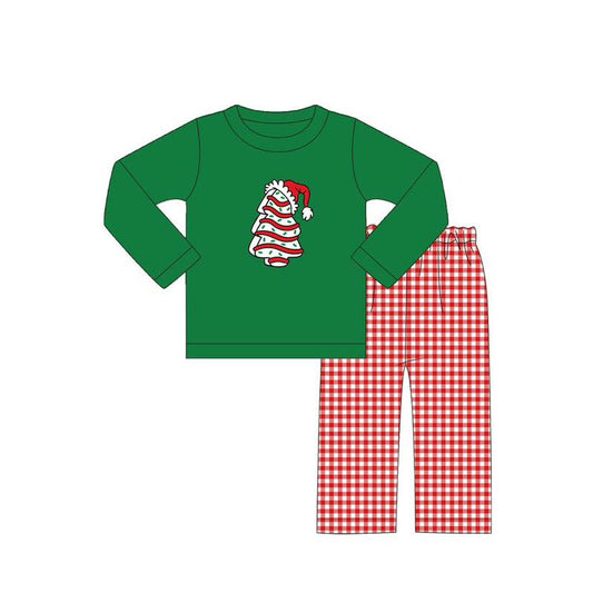(Pre-order)BLP1082 Debbie Cake Green Top Red Plaid Pants Boys Christmas Clothes Set