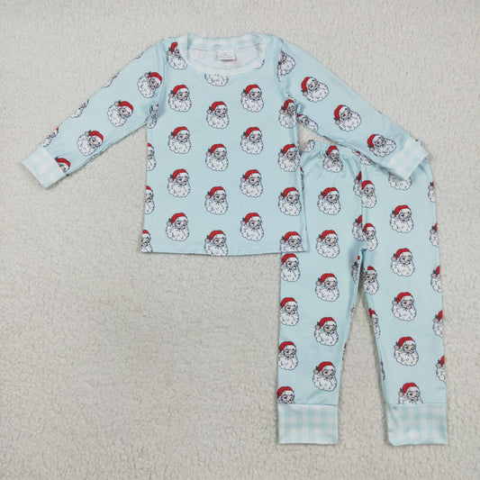 BLP1090 Santa Blue Print Boys Christmas Pajamas Clothes Set