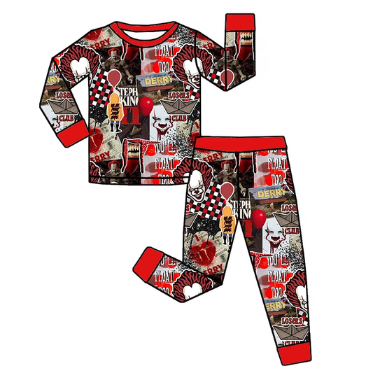 (Pre-order)BLP1103 Cartoon Clown Print Boys Halloween Pajamas Clothes Set