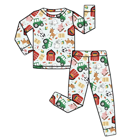 (Pre-order)BLP1105 Farm Animals Print Boys Fall Pajamas Clothes Set