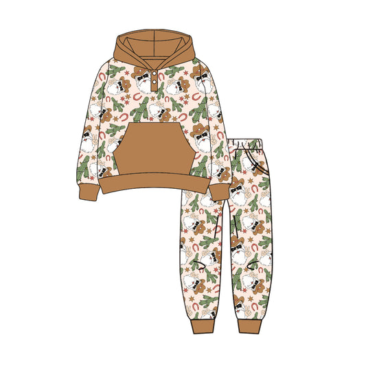 (Pre-order)BLP1107 Santa Cactus Hoodie Top Pockets Pants Boys Christmas Clothes Set