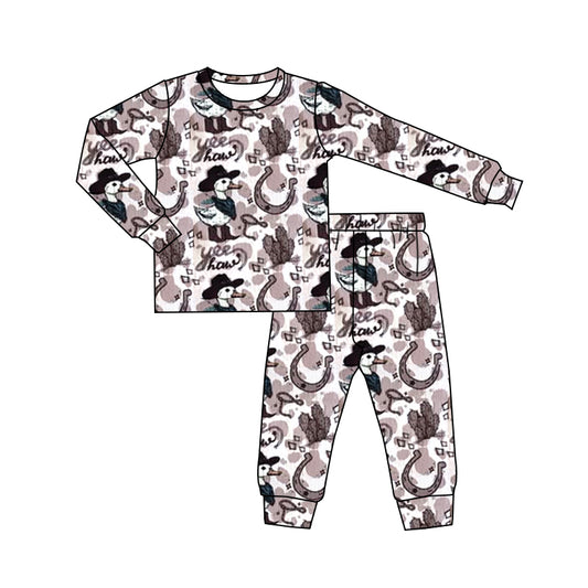 (Pre-order)BLP1108 Yee Duck Cowboy Cactus Print Boys Western Fall Pajamas Clothes Set