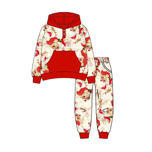(Pre-order)BLP1112 Santa Red Hoodie Top Pockets Pants Boys Christmas Clothes Set