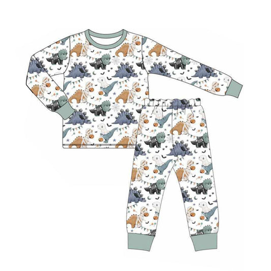 (Pre-order)BLP1117 Dino Pumpkin Print Boys Halloween Pajamas Clothes Set