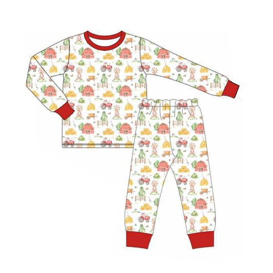 (Pre-order)BLP1118 Farm Print Boys Fall Pajamas Clothes Set
