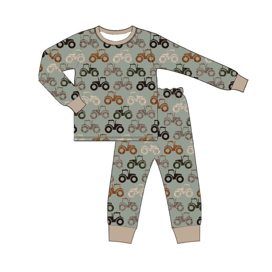 (Pre-order)BLP1119 Tractors Print Boys Fall Pajamas Clothes Set