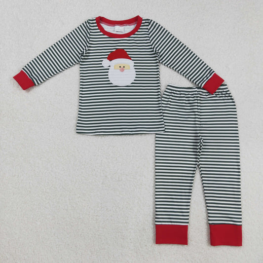 BLP1126 Santa Embroidery Top Stripes Pants Boys Christmas Pajamas Clothes Set