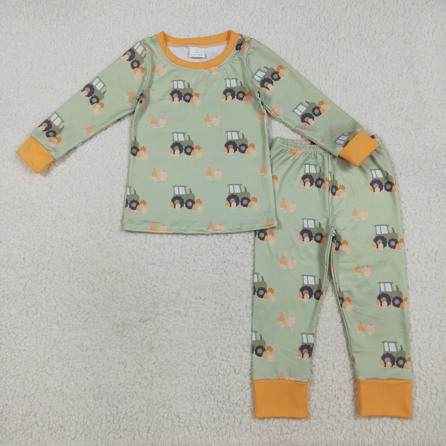 Tractors Pumpkin Print Kids Fall Pajamas Matching Clothes Sibling Wear