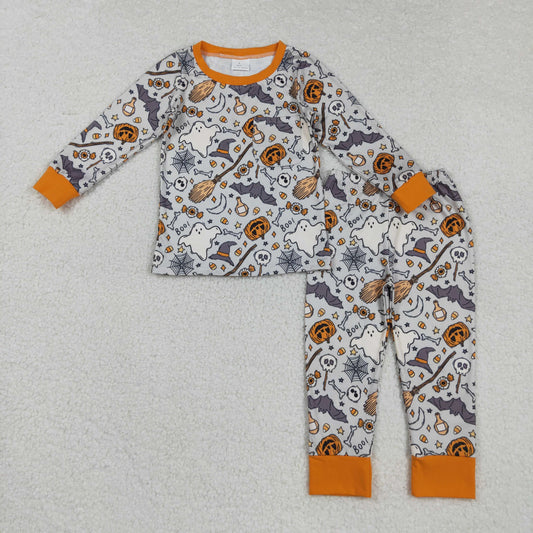 BLP1147 Spooky Pumpkin Print Boys Halloween Pajamas Clothes Set