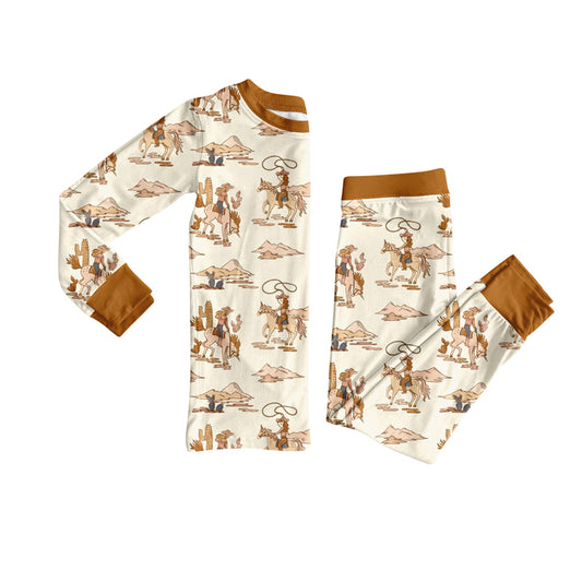 (Pre-order)BLP1148 Cowgirl Western Print Kids Fall Pajamas Clothes Set