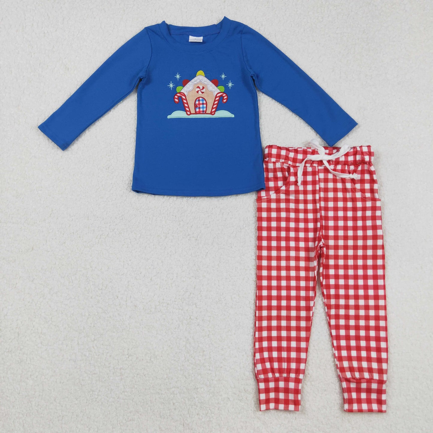 Candy House Embroidery Top Plaid Pants Kids Christmas Clothes Sibling Wear