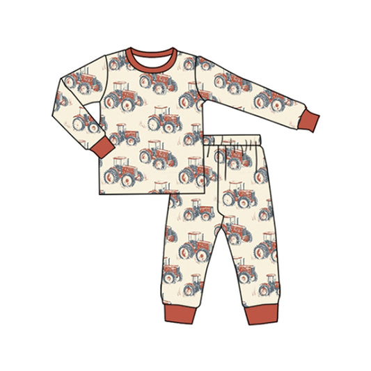 (Pre-order)BLP1159 Tractors Print Boys Fall Pajamas Clothes Set