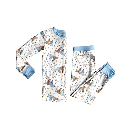 (Pre-order)BLP1170 Nativity Blue Print Kids Christmas Pajamas Clothes Set