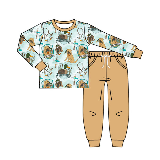 (Pre-order)BLP1177 Dog Duck Hunting Top Pockets Pants Boys Fall Clothes Set