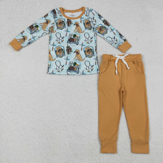 BLP1177 Dog Duck Hunting Top Pockets Pants Boys Fall Clothes Set