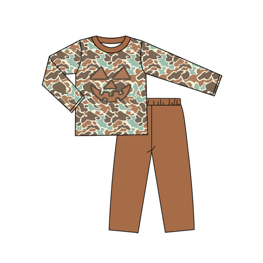 (Pre-order)BLP1193 Smiling Face Camo Top Brown Pants Boys Halloween Clothes Set
