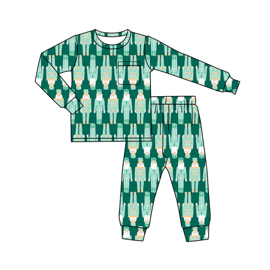 (Pre-order)BLP1194 Nutcracke*Soldier Green Print Boys Christmas Pajamas Clothes Set