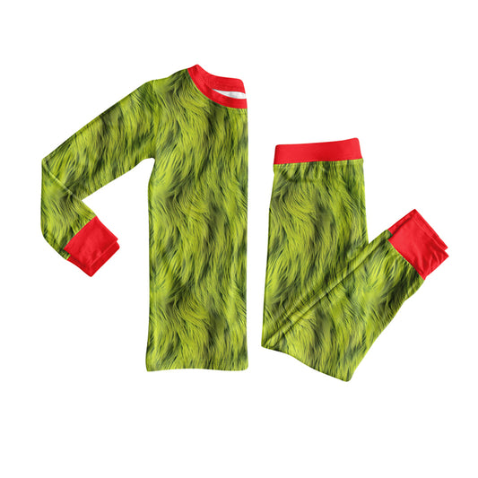 (Pre-order)BLP1197 Green Frog Print Boys Christmas Pajamas Clothes Set