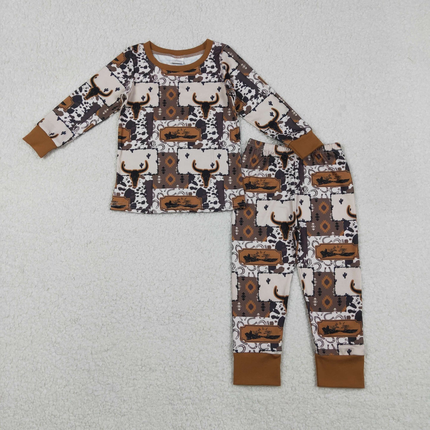BLP1200 Aztec Skull Western Print Boys Fall Pajamas Clothes Set