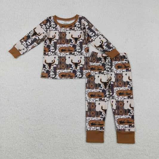 BLP1200 Aztec Skull Western Print Boys Fall Pajamas Clothes Set