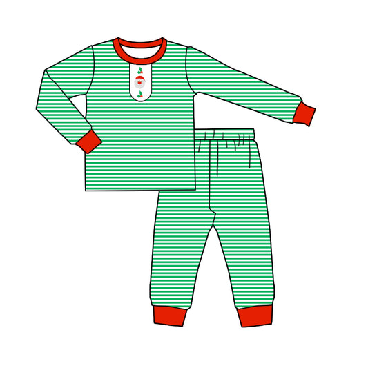 (Pre-order)BLP1205 Santa Holly Stripes Print Boys Christmas Pajamas Clothes Set