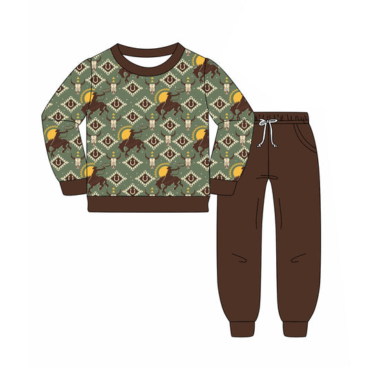 (Pre-order)BLP1209 Aztec Cowboy Print Boys Western Fall Clothes Set