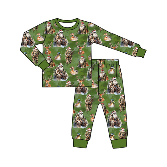 (Pre-order)BLP1212 Santa Hunting Print Boys Christmas Pajamas Clothes Set