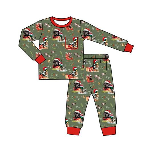 (Pre-order)BLP1213 Dog Duck Print Boys Christmas Pajamas Clothes Set