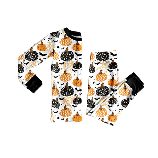 (Pre-order)BLP1214 Spooky Bat Pumpkin Print Kids Halloween Pajamas Clothes Set