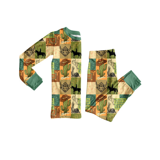 (Pre-order)BLP1219 WILD WEST Cowboy Print Boys Fall Pajamas Clothes Set
