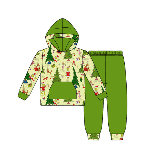 (Pre-order)BLP1224 Green Frog Tree Hoodie Top Green Pants Boys Christmas Clothes Set