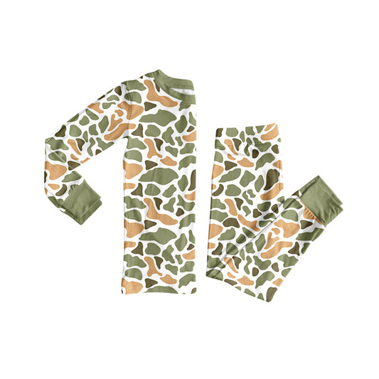 (Pre-order)BLP1228 Green Camo Print Kids Fall Pajamas Clothes Set