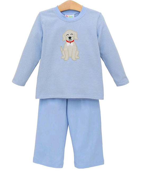 (Pre-order)BLP1230 Dog Stripes Top Blue Pants Boys Fall Clothes Set