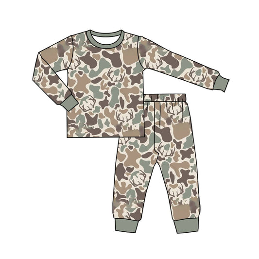 (Pre-order)BLP1232 Brown Camo Print Boys Fall Pajamas Clothes Set