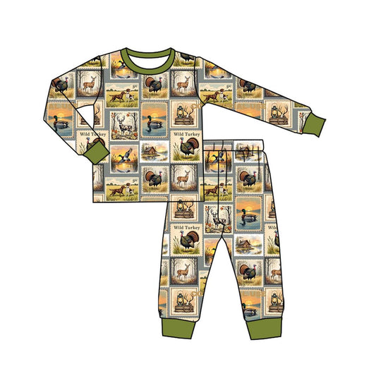 (Pre-order)BLP1233 Hunting Plaid Print Kids Fall Pajamas Clothes Set
