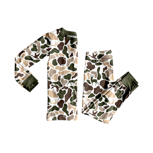 (Pre-order)BLP1234 Brown Camo Print Kids Fall Pajamas Clothes Set
