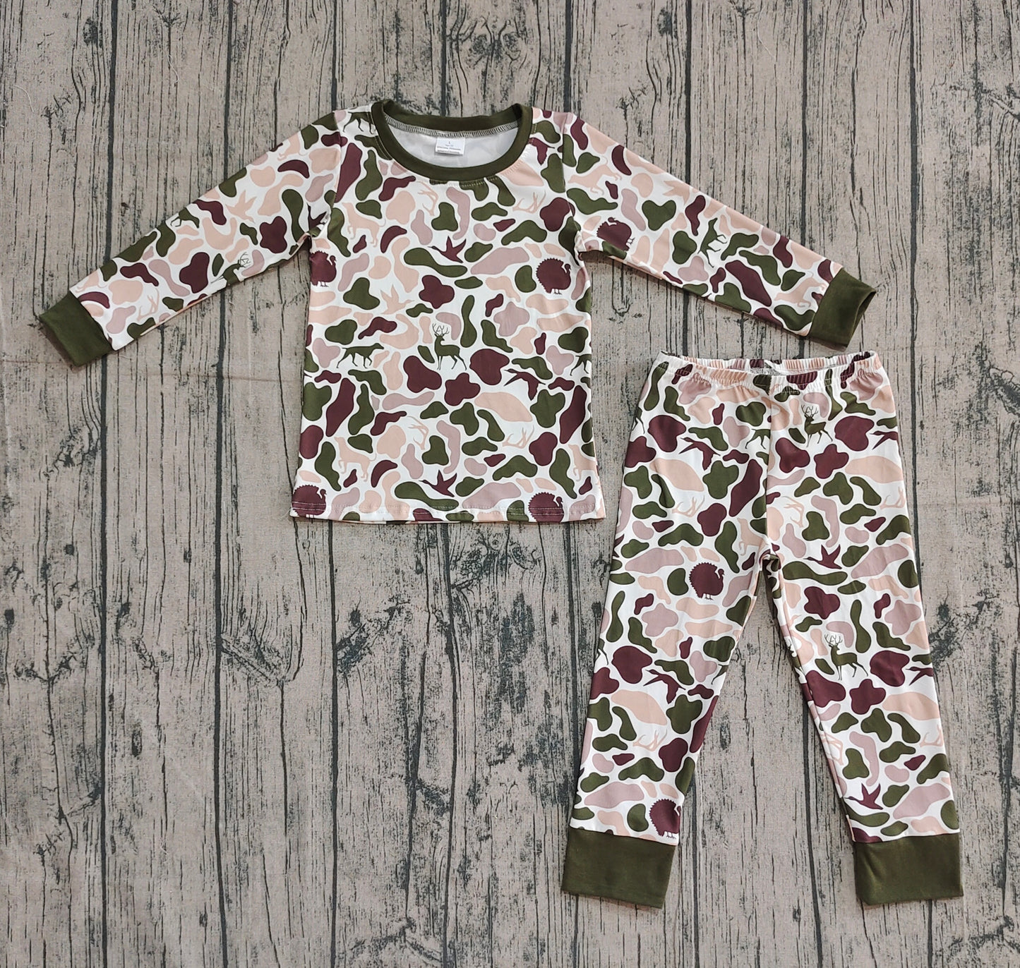 (Pre-order)BLP1234 Brown Camo Print Kids Fall Pajamas Clothes Set