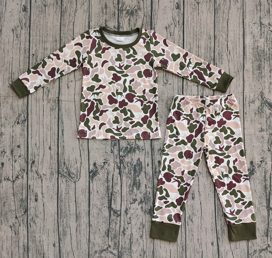 (Pre-order)BLP1234 Brown Camo Print Kids Fall Pajamas Clothes Set