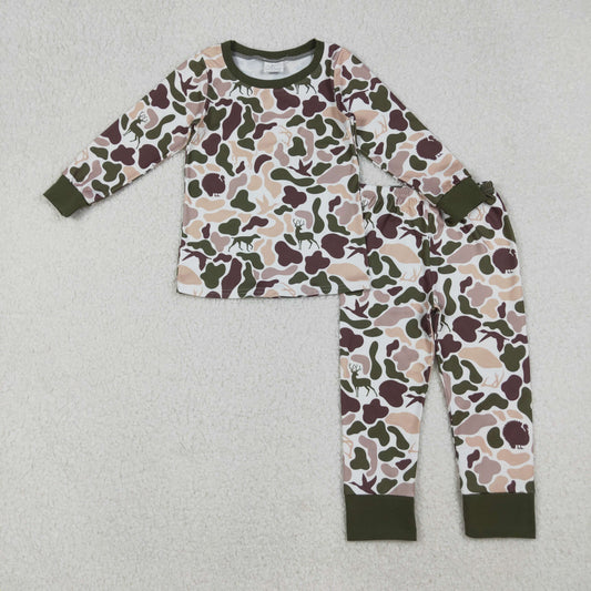 BLP1234 Brown Camo Print Kids Fall Pajamas Clothes Set