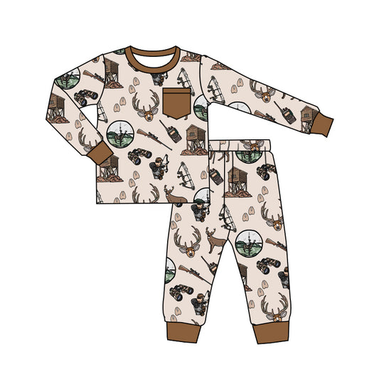 (Pre-order)BLP1236 Hunting Print Boys Fall Pajamas Clothes Set