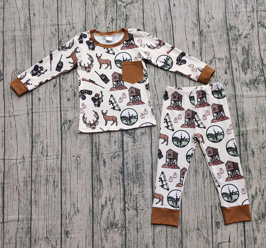 (Pre-order)BLP1236 Hunting Print Boys Fall Pajamas Clothes Set