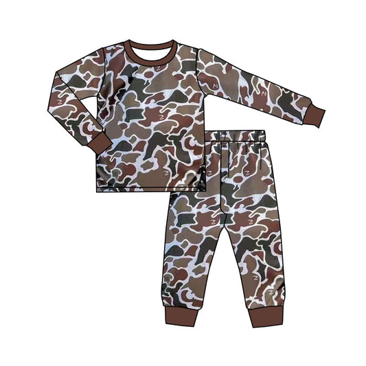 (Pre-order)BLP1241 Dark Brown Camo Print Boys Fall Pajamas Clothes Set