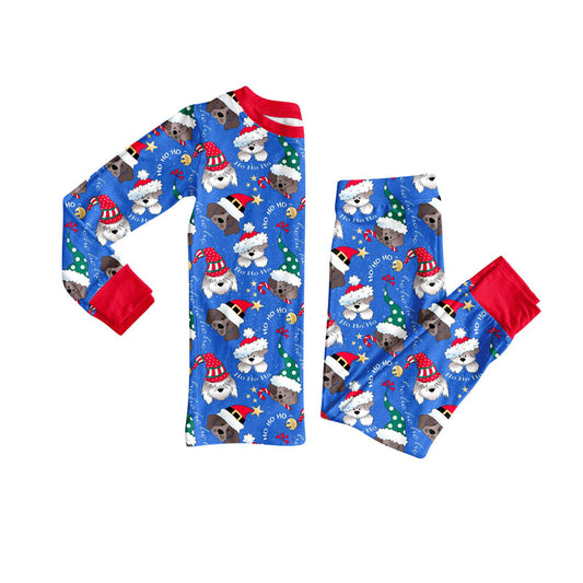 (Pre-order)BLP1243 Dog Blue HOHOHO Print Boys Christmas Pajamas Clothes Set