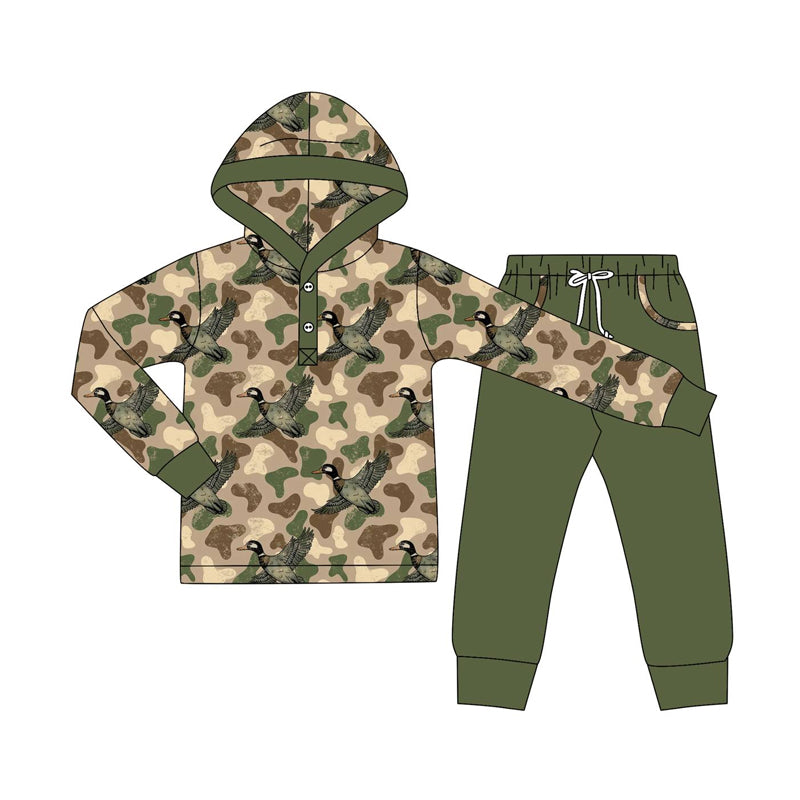 (Pre-order)BLP1250 Duck Camo Hoodie Top Green Pants Boys Fall Clothes Set