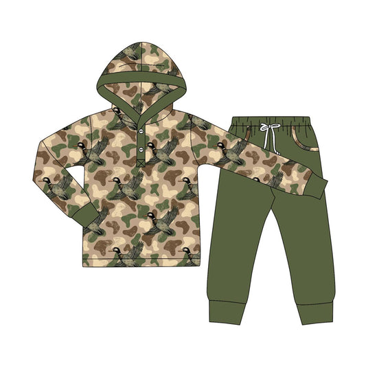 (Pre-order)BLP1250 Duck Camo Hoodie Top Green Pants Boys Fall Clothes Set