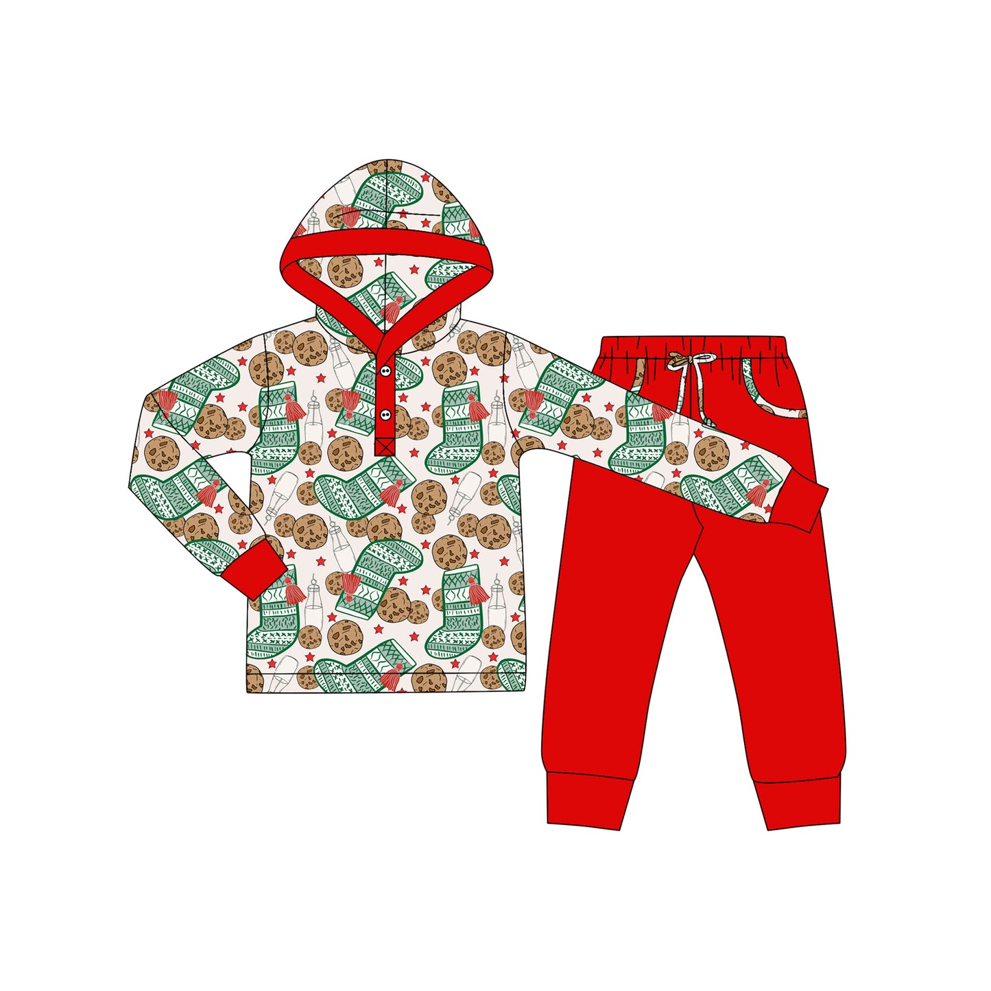 (Pre-order)BLP1257 Sock Milk Cookie Hoodie Top Red Pants Boys Christmas Clothes Set