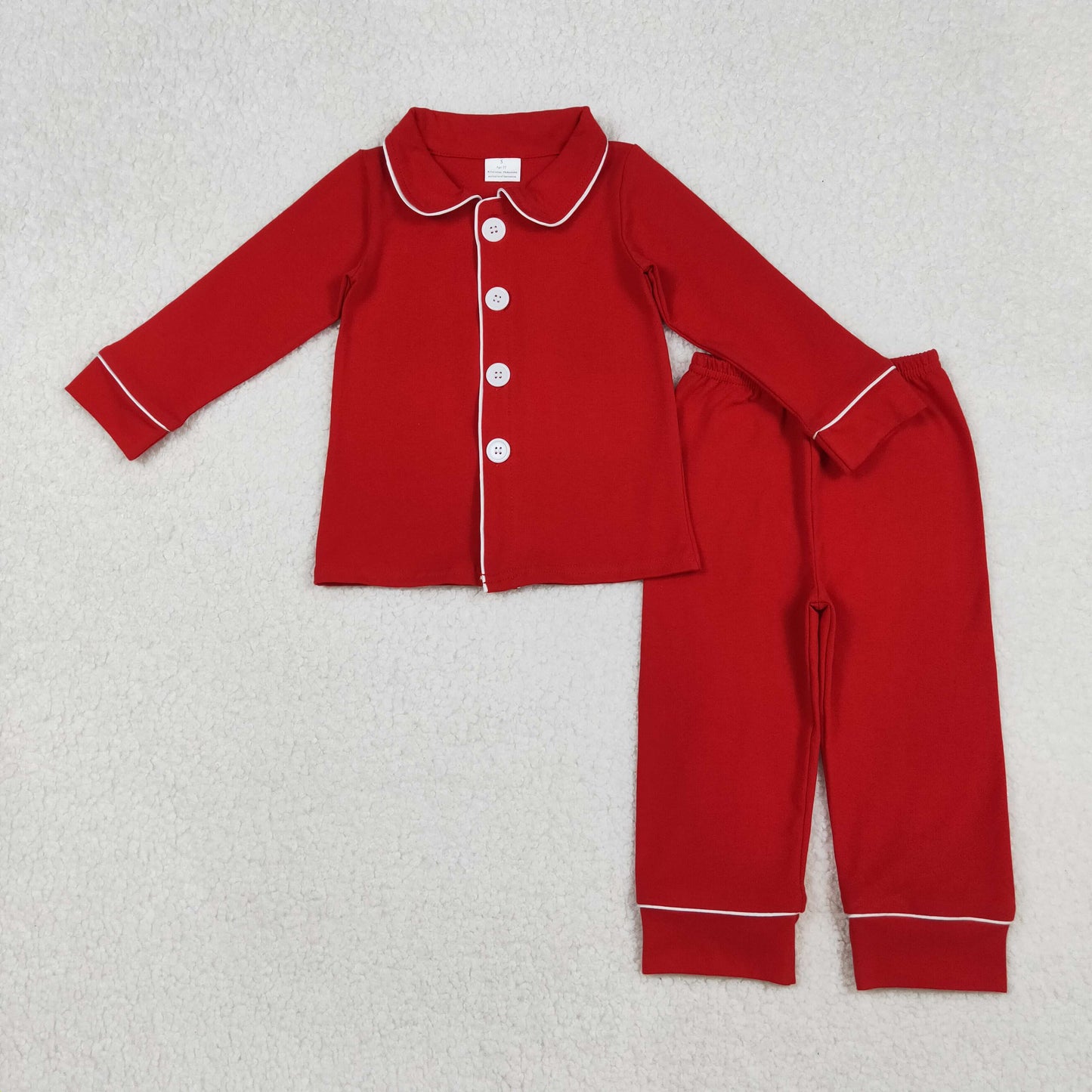 Red Color Kids Christmas Buttons Pajamas Clothes Set Sibling Wear