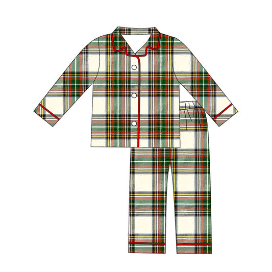 (Pre-order)BLP1277 Adult Plaid Print Man Christmas Buttons Pajamas Clothes Set